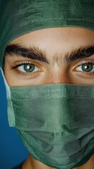 Close-up of a Surgeon's Face Wearing a Surgical Mask