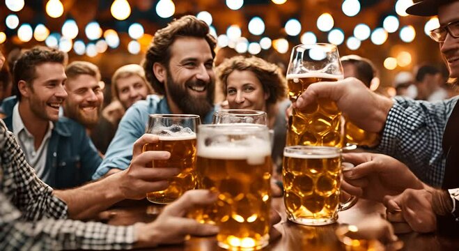Friends with beer at the Oktoberfest.
