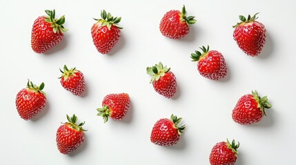 Fresh Red Strawberries Arranged on a White Background