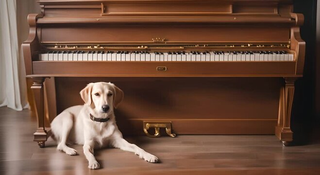 Dog playing the piano.