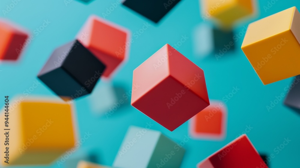 Leinwandbilder Artistic depiction of floating, multicolored cubes arranged in a seemingly random pattern with a simple, unobtrusive background