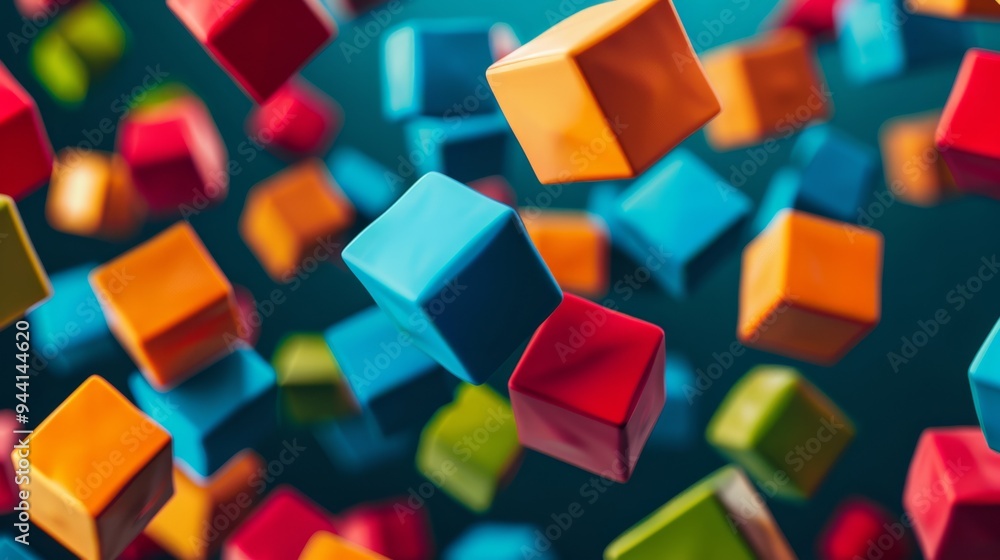 Leinwandbilder Artistic depiction of floating, multicolored cubes arranged in a seemingly random pattern with a simple, unobtrusive background