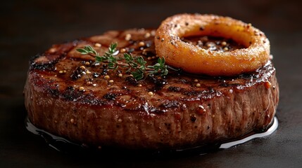 Grilled Steak with Onion Rings