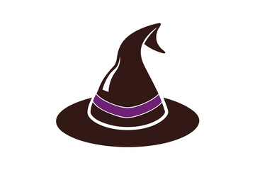 A minimalist illustration of a dark wizard hat with a purple band, symbolizing magic and mystique