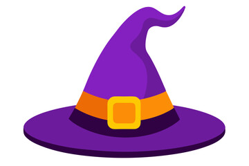 A whimsical purple witch hat with a wide brim and an orange buckle, perfect for Halloween or themed events