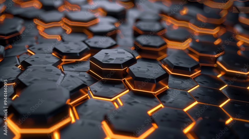 Poster Blockchain technology with hexagonal patterns