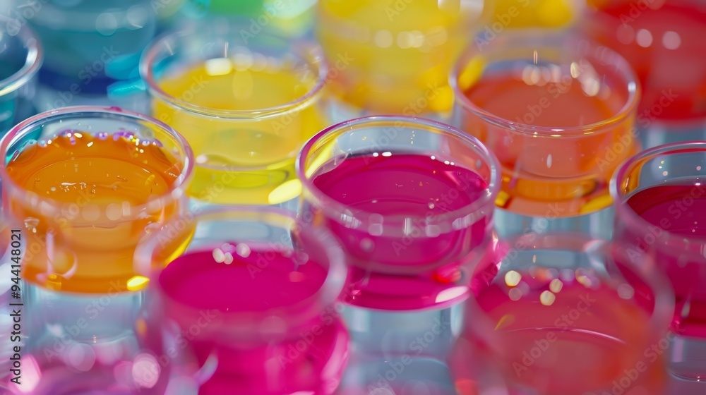 Poster brightly colored stem cells in a sterile lab setting