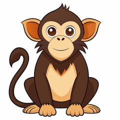 Cartoon Illustration of a Sitting Monkey with a Smile