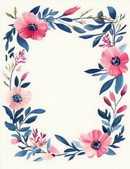 Obraz premium Elegant Floral Frame with Pink and Blue Watercolor Flowers