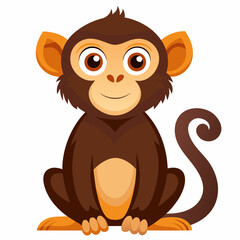 Fototapeta premium A Cartoon Illustration of a Brown Monkey with a Curled Tail, Sitting and Smiling