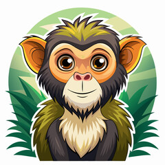 Close-up Portrait of a Smiling Cartoon Monkey in a Jungle Setting