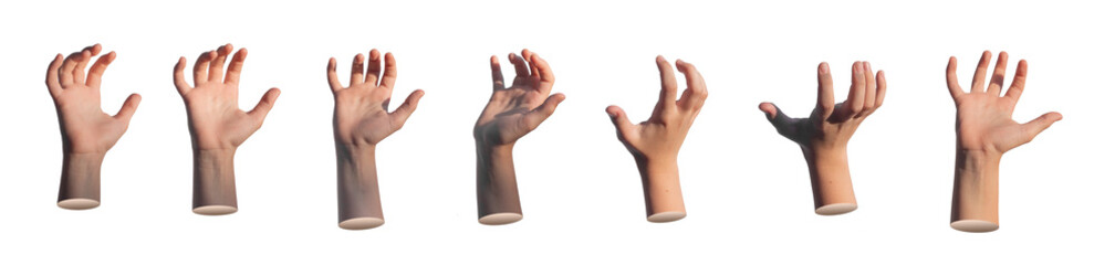Hand gestures set, kids sign for holding invisible object, product, isolated on white background.
