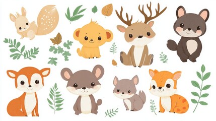 Obraz premium Adorable Cartoon Forest Animals Set