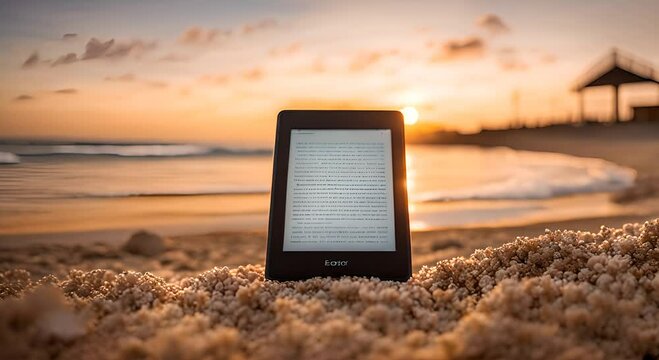 E-reader on a beach.