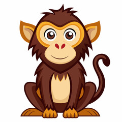 Obraz premium Cartoon Illustration of a Brown Monkey Sitting with a Smile