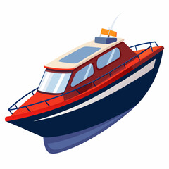 Naklejka premium Red and Blue Speedboat with White Stripe and Orange Light