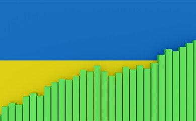 Ukraine, rising bar chart with Ukrainian flag. Emerging economy, growth. Positive development of GDP, jobs, productivity, real estate prices, retail sales or rising industrial production.