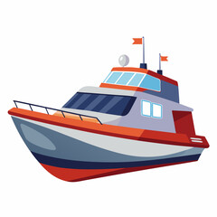 Red and Gray Motorboat with Flags and Antenna