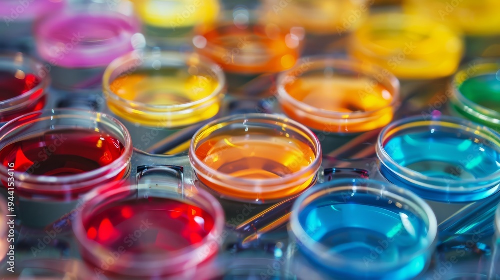 Poster Diverse stem cells with vibrant colors in a lab setting
