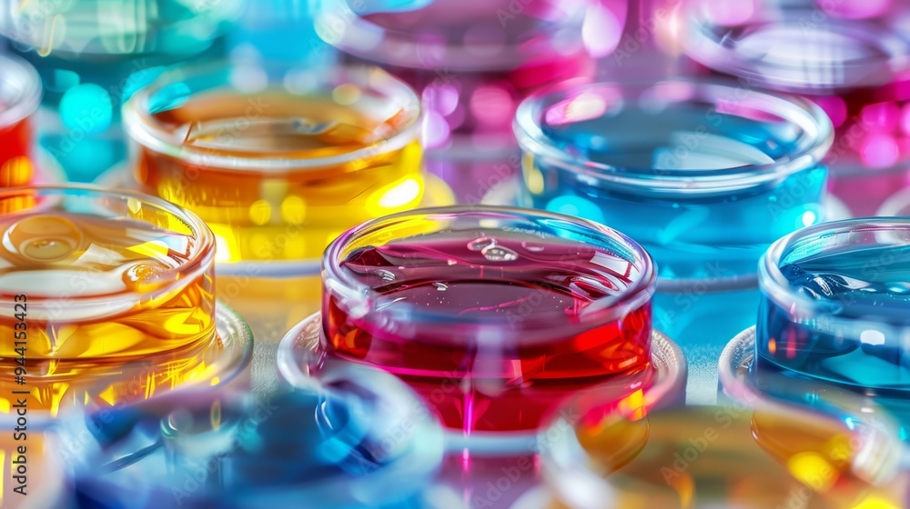 Poster Diverse stem cells with vibrant colors in a lab setting