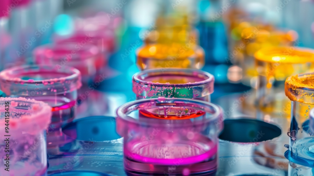 Poster Diverse stem cells with vibrant colors in a lab setting