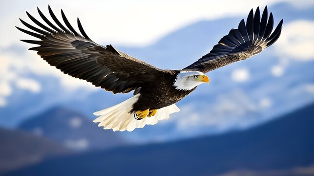 A majestic eagle soaring gracefully against a clear blue sky, capturing the essence of freedom