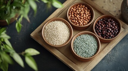 alternative protein sources, creative design highlighting various plant-based protein options like beans and quinoa, perfect for fostering a sustainable and healthy lifestyle