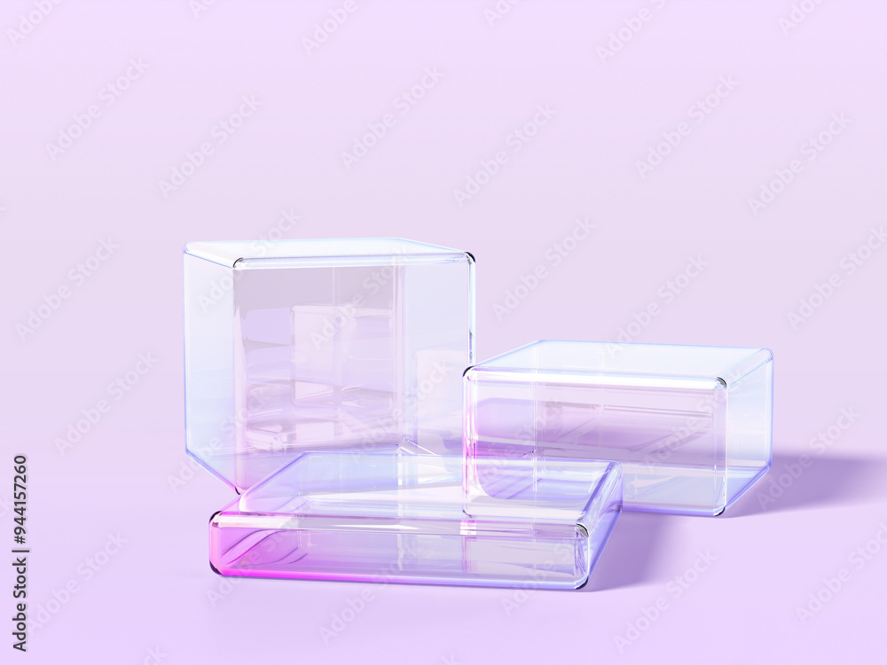 Aufkleber 3d glass cube transparent clear stand podium display for product presentation render. crystal square
