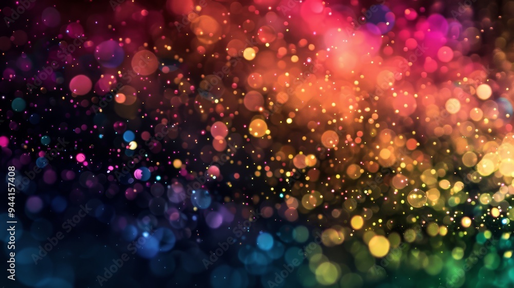 Poster glowing particles in a spectrum of colors suspended in air