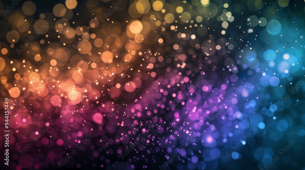 Poster glowing particles in a spectrum of colors suspended in air