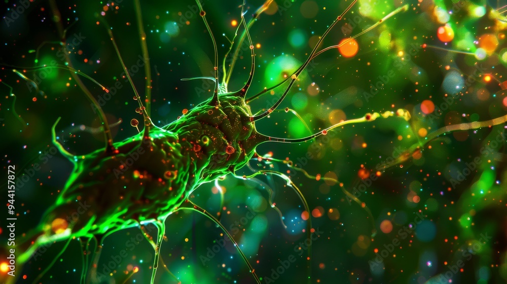 Poster high-resolution neuron activity, vibrant synapse firing