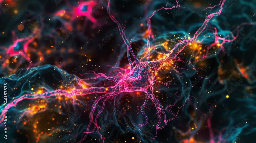 Poster high-resolution neuron activity, vibrant synapse firing