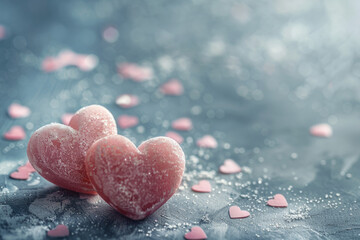 Obraz premium Valentines day background with two pink hearts and copy space for text