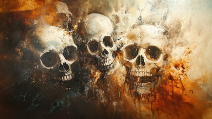 Three Skulls in a Gory Abstract Background