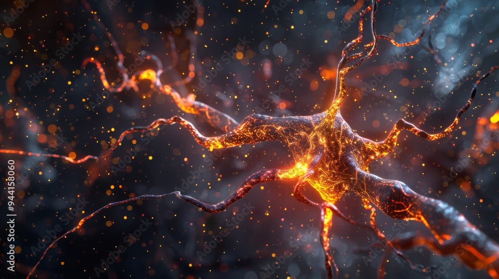 Poster high-resolution neuron activity, vibrant synapse firing