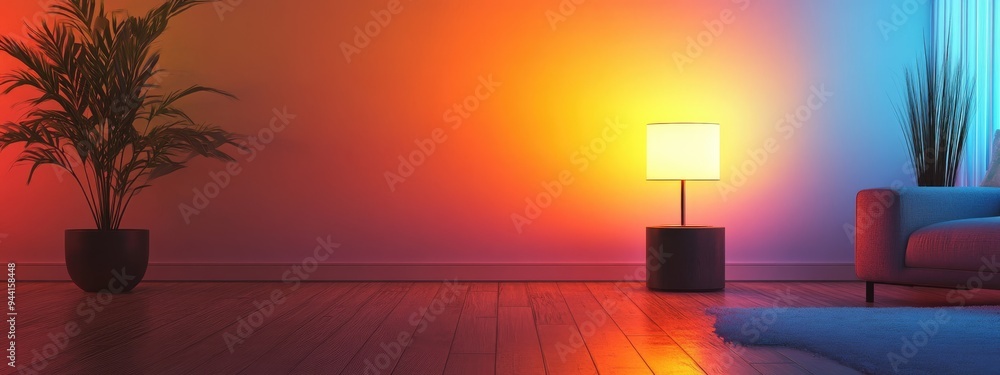 Aufkleber 3d rendering of an opal color lamp illuminating a room