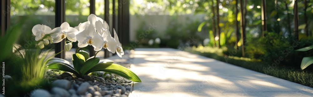 Poster 3D rendering of an orchid in a garden setting