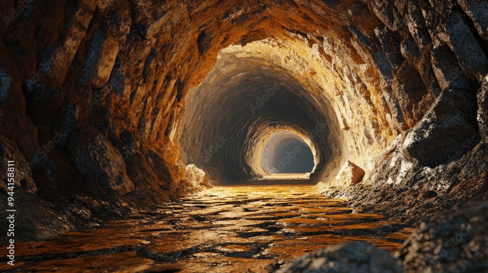Poster 3d rendering of a tunnel within an ancient gold mine