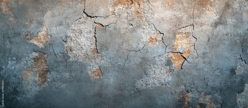 Poster 3d rendering of an old grunge weathered wall background featuring an abstract design with cracks spo