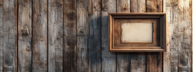 3D rendering of a photo or painting frame against a wooden backdrop