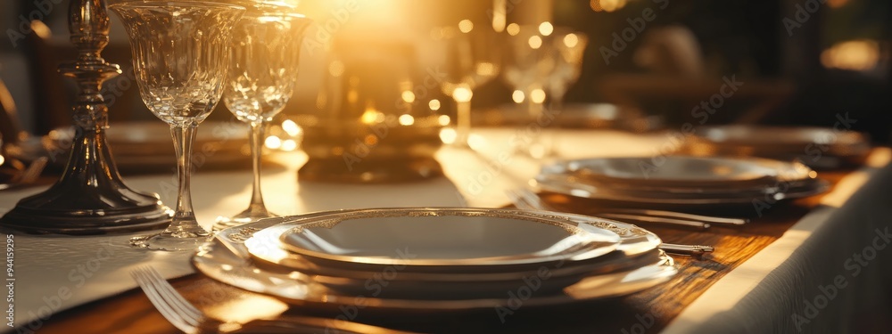 Poster 3d rendering of vintage tableware and cutlery with a retro effect illuminated by natural light