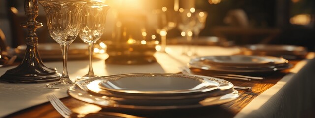 Obraz premium 3D rendering of vintage tableware and cutlery with a retro effect illuminated by natural light