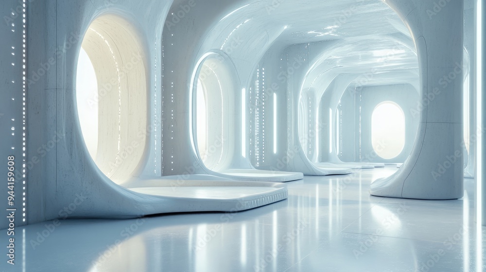 Poster futuristic interior design featuring columns in 3d rendering