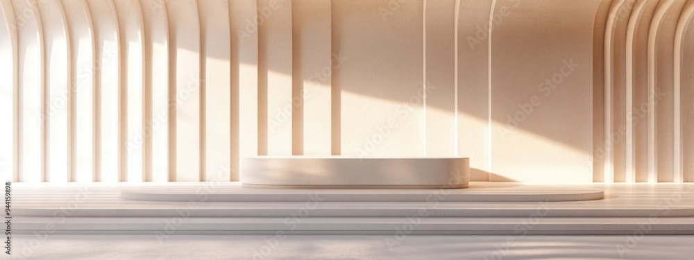 Poster minimalistic abstract background with a pedestal in 3d rendering