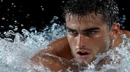 Fototapeta premium A young man emerges from the water his face etched with determination