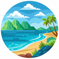 Obraz premium Tropical Island Landscape with Palm Trees and Blue Water