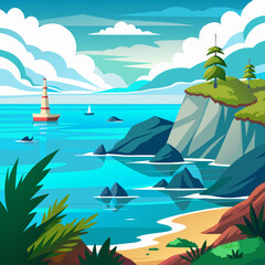 Coastal Landscape with Boats and Cliffs