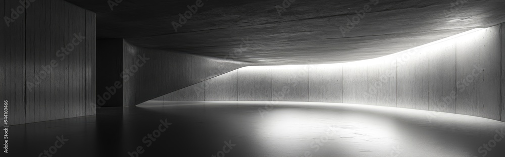 Poster 3D rendering of an empty dark abstract concrete room with a smooth interior and illuminated features