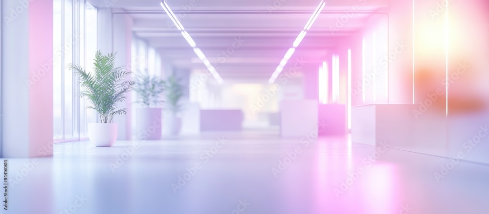 Poster 3d rendering of a blurred white open space office interior suitable as a background