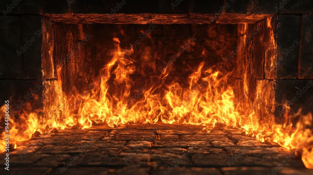 Aufkleber 3d rendering of flames in a firebox